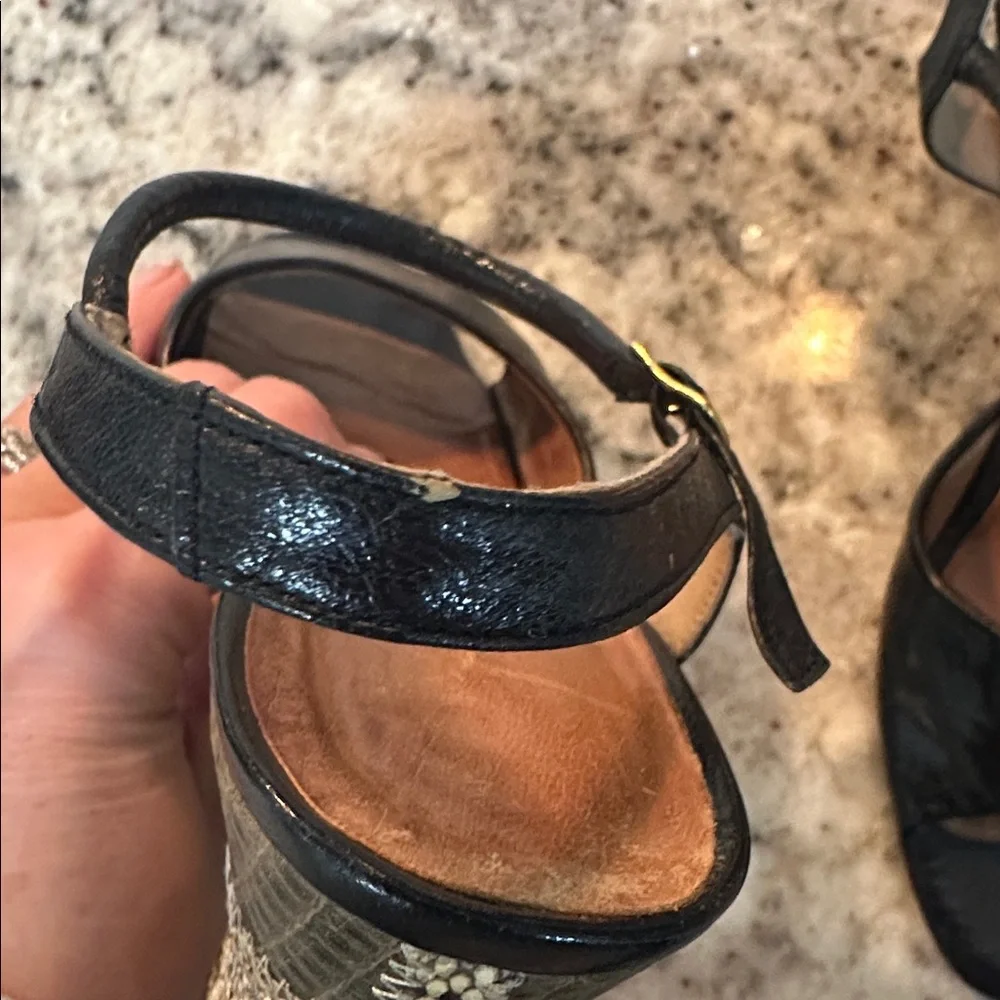 Martinique Black and Tan Wedge Sandals - Picture 8 of 13